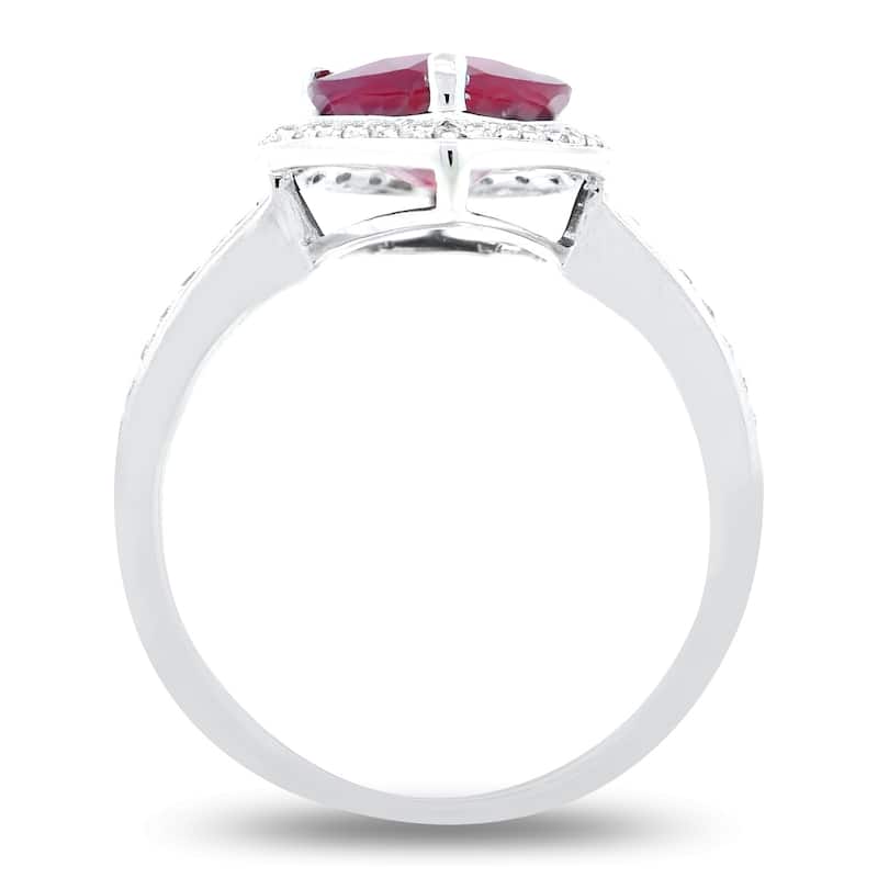 Auriya 18k Gold 3 3/8ct Ruby and 1/5ct TDW Round Halo Diamond Engagement Ring