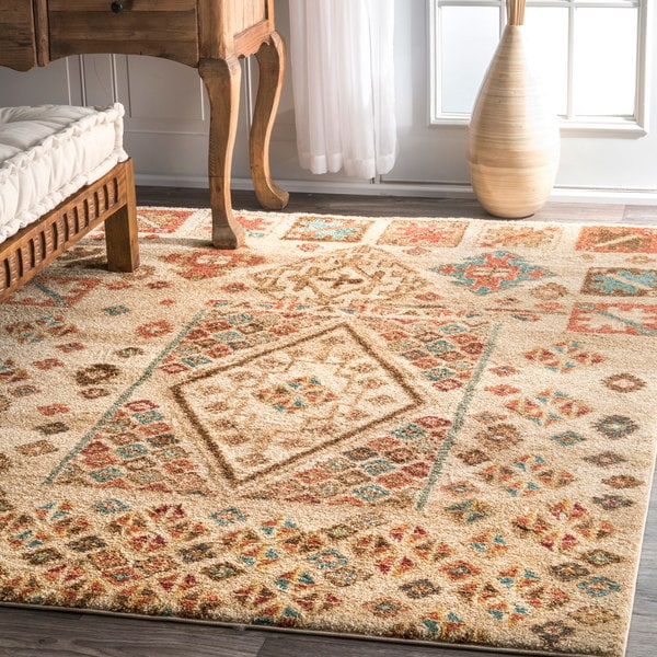 Shop nuLOOM Southwestern Tribal Abstract Diamonds Gabbeh Beige Rug (5