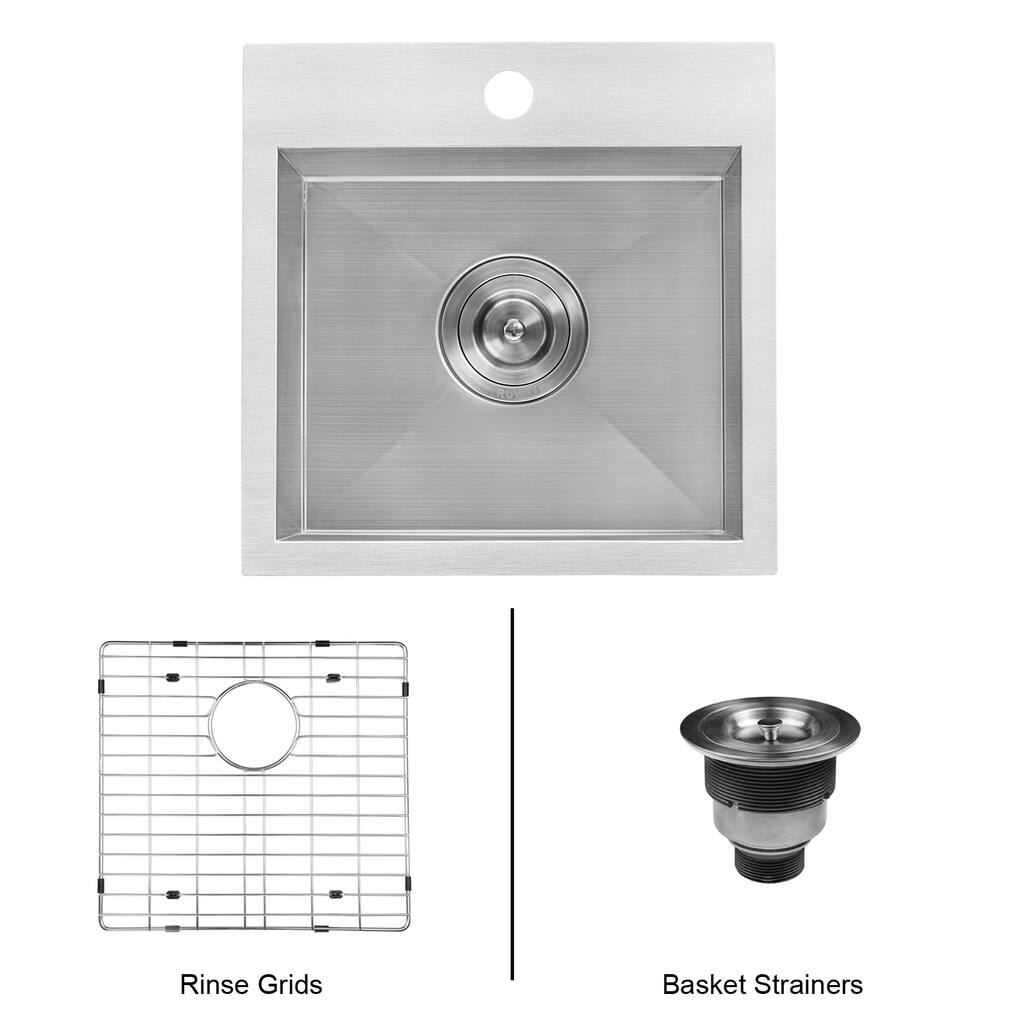 Ruvati 15 x 15 inch Drop-in Topmount Bar Prep Sink 16 Gauge Stainless Steel Single Bowl - - 15" X 15" - 15" X 15"
