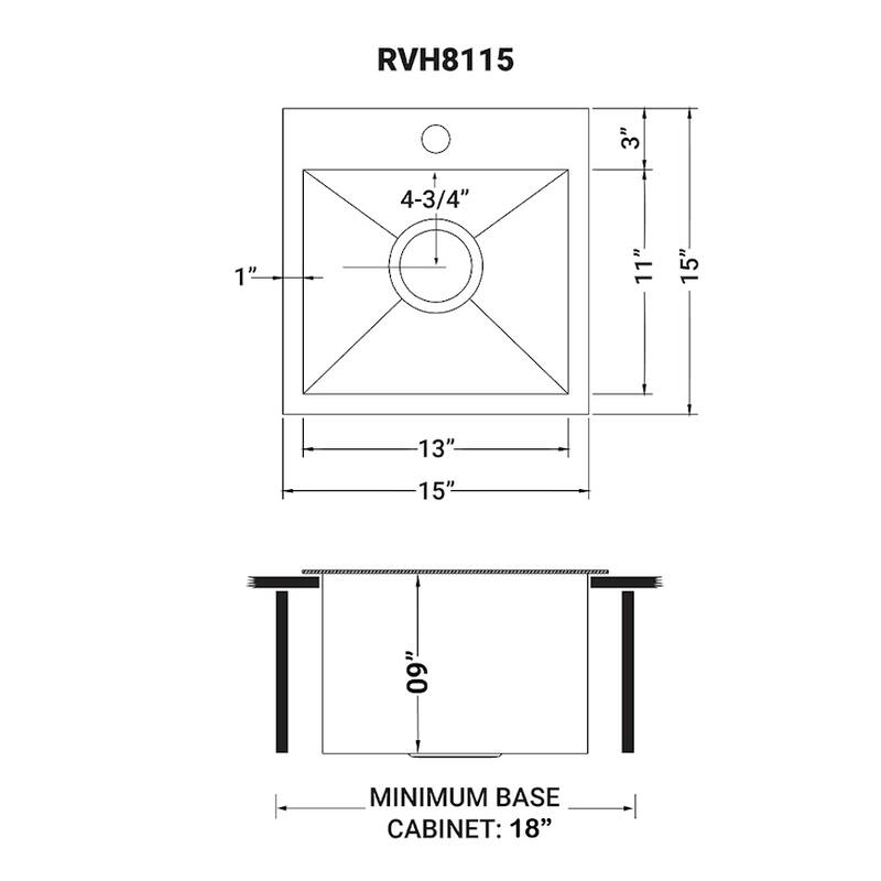 Ruvati 15 x 15 inch Drop-in Topmount Bar Prep Sink 16 Gauge Stainless Steel Single Bowl - - 15" X 15" - 15" X 15"