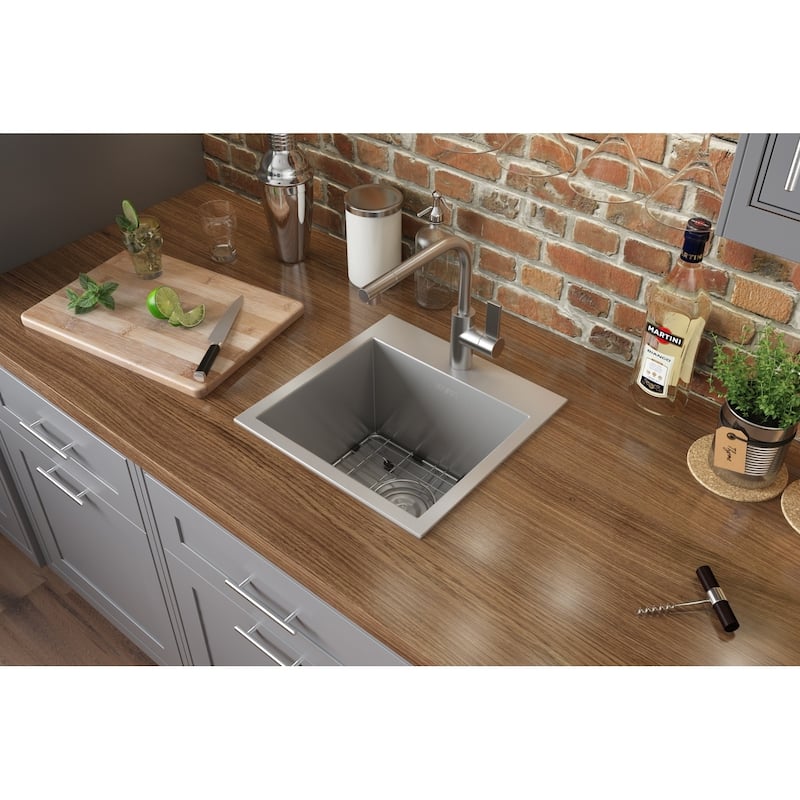 Ruvati 15 x 15 inch Drop-in Topmount Bar Prep Sink 16 Gauge Stainless Steel Single Bowl - - 15" X 15" - 15" X 15"