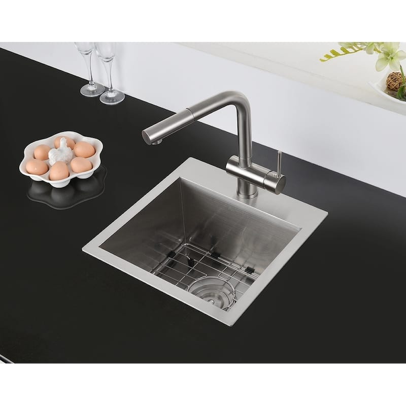 Ruvati 15 x 15 inch Drop-in Topmount Bar Prep Sink 16 Gauge Stainless Steel Single Bowl - - 15" X 15" - 15" X 15"