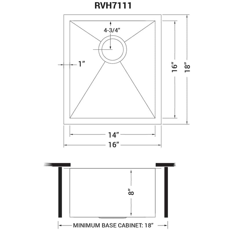 Ruvati 16-inch Undermount 16 Gauge Zero Radius Bar Prep Sink Stainless Steel Single Bowl - RVH7111 - 16" x 18"