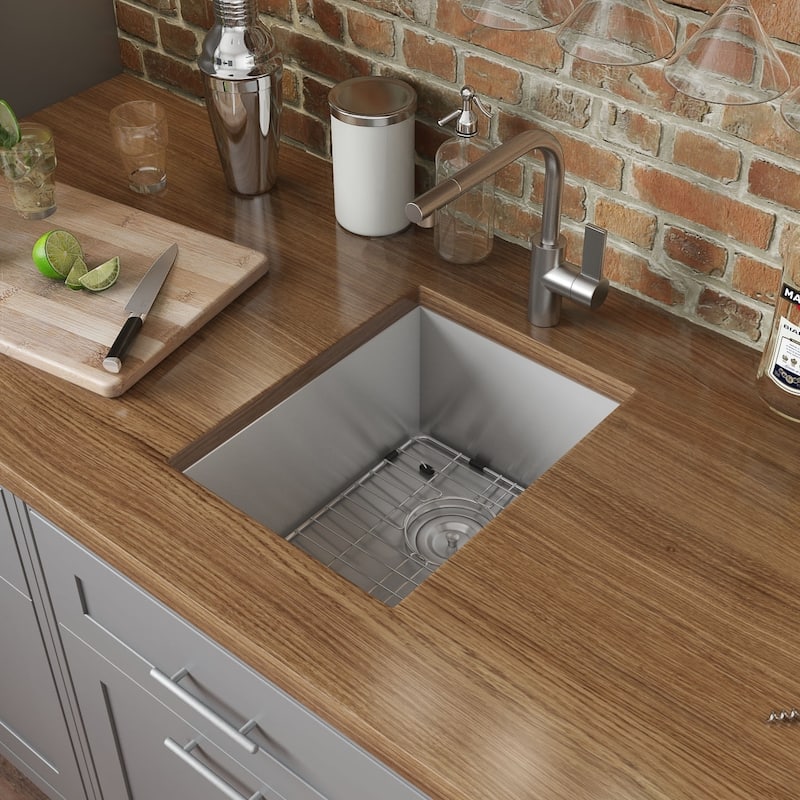 Ruvati 16-inch Undermount 16 Gauge Zero Radius Bar Prep Sink Stainless Steel Single Bowl - RVH7111 - 16" x 18"