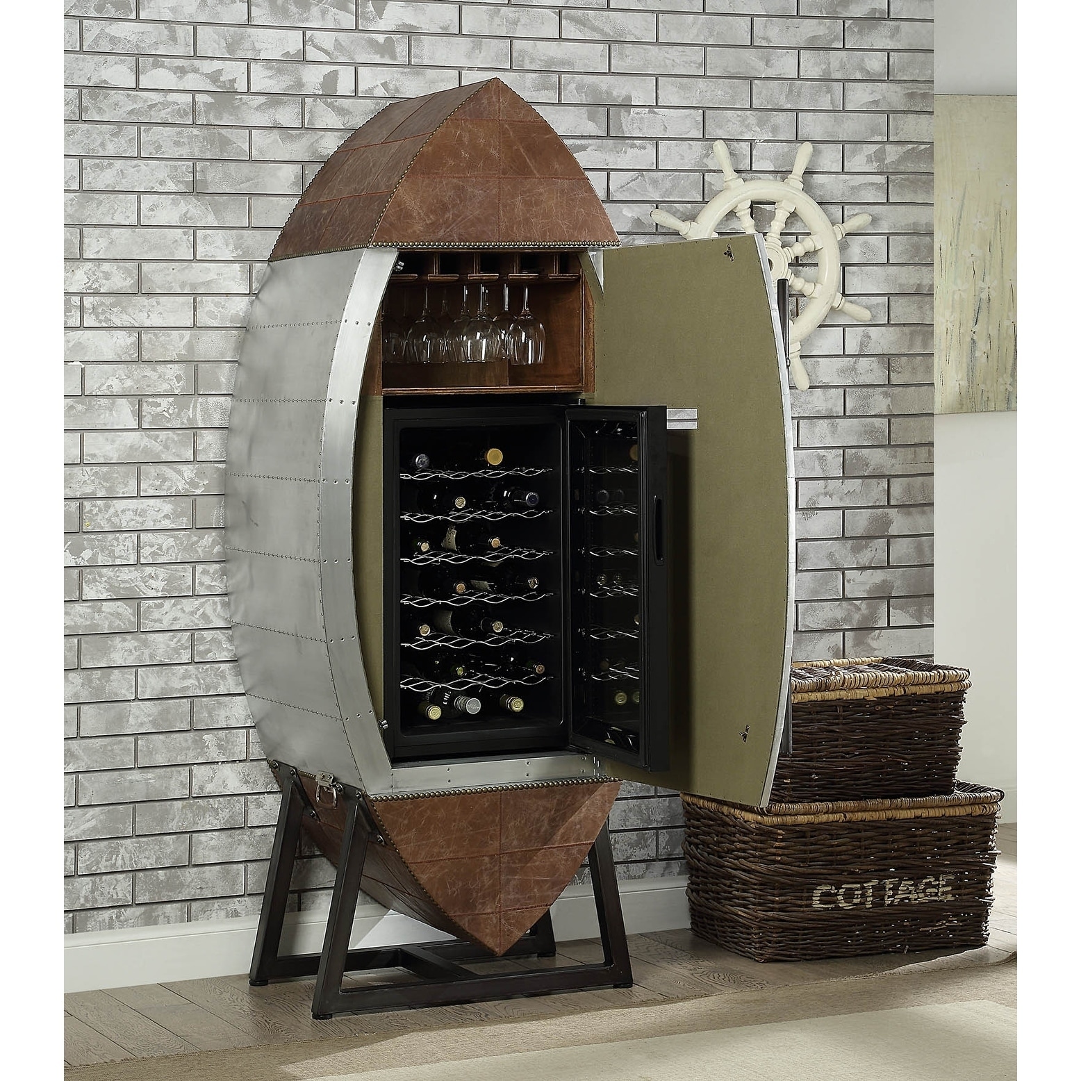 Shop Brancaster Wine Cooler Cabinet Brown Top Grain Leather