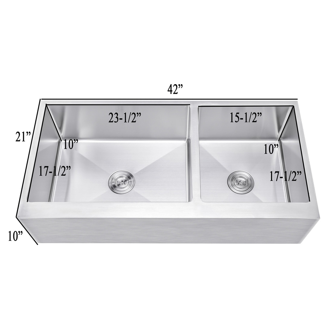 Ariel 42 Inch 60 40 Offset Double Bowl Stainless Steel Farmhouse Sink Flat Apron Front 15mm Radius Coved Corners