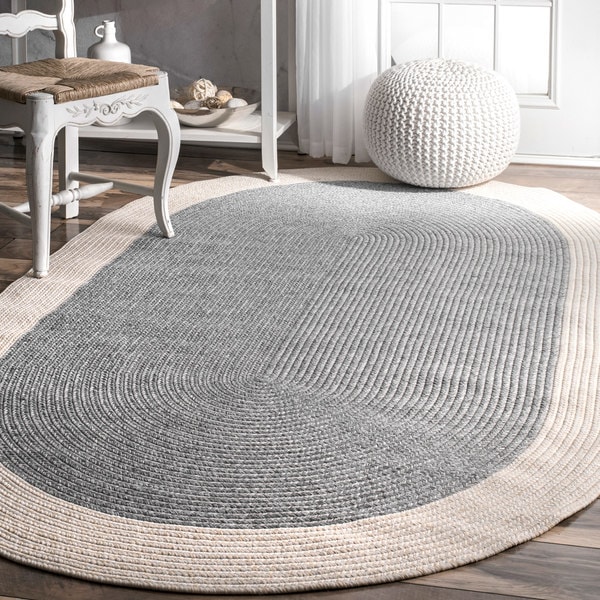 Nuloom Grey Solid Border Oval Casual Handmade Braided Rug 6 Nuloom Grey Solid Border Oval Casual Handmade Braided Rug