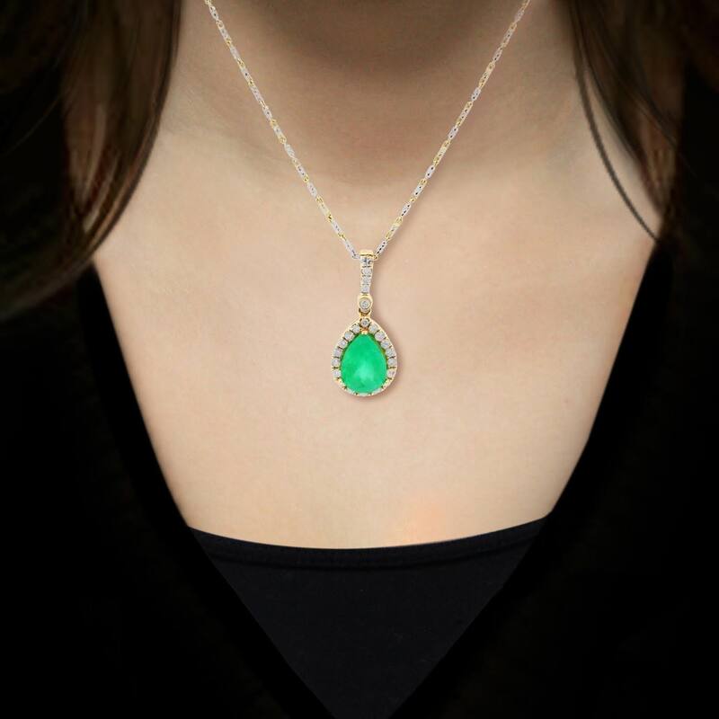 Auriya 14k Gold 2 5/8ct Emerald Gemstone and 3/8ct TDW Diamond Halo Necklace