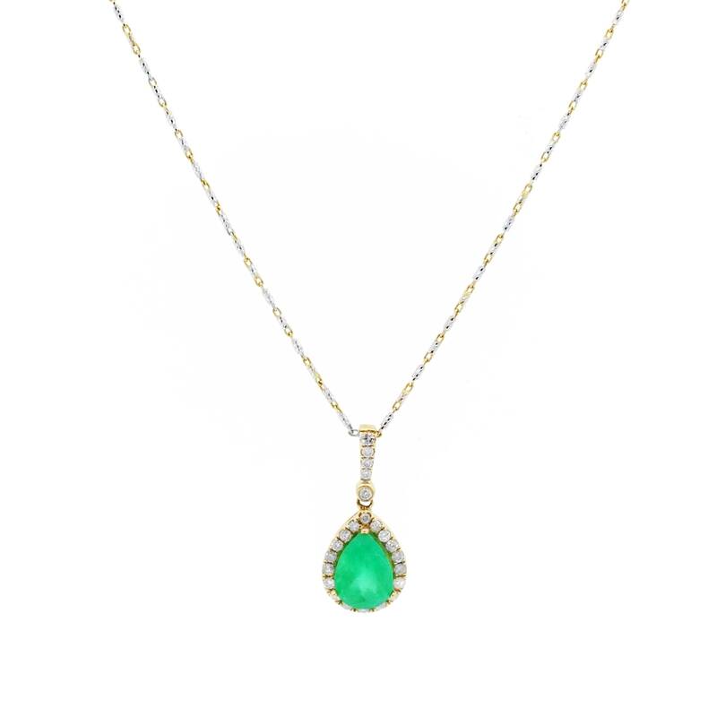 Auriya 14k Gold 2 5/8ct Emerald Gemstone and 3/8ct TDW Diamond Halo Necklace