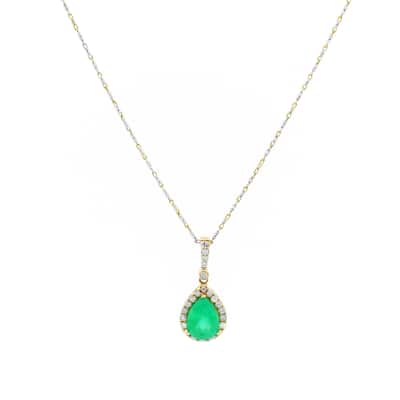 Auriya 14k Gold 2 5/8ct Emerald Gemstone and 3/8ct TDW Diamond Halo Necklace
