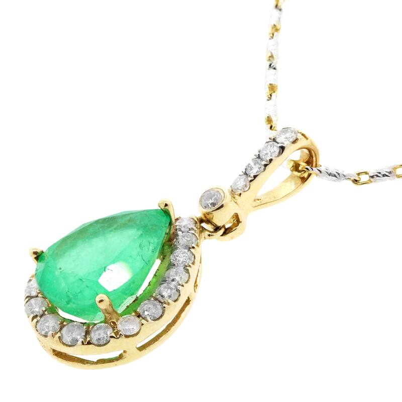 Auriya 14k Gold 2 5/8ct Emerald Gemstone and 3/8ct TDW Diamond Halo Necklace