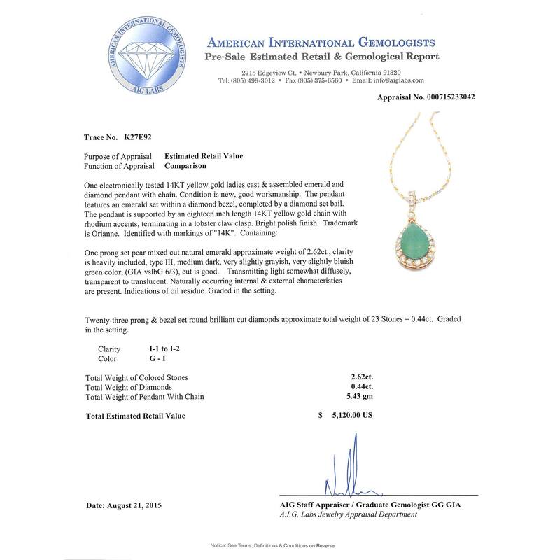 Auriya 14k Gold 2 5/8ct Emerald Gemstone and 3/8ct TDW Diamond Halo Necklace - Green - 18 Inch - Green - Emerald - Yellow