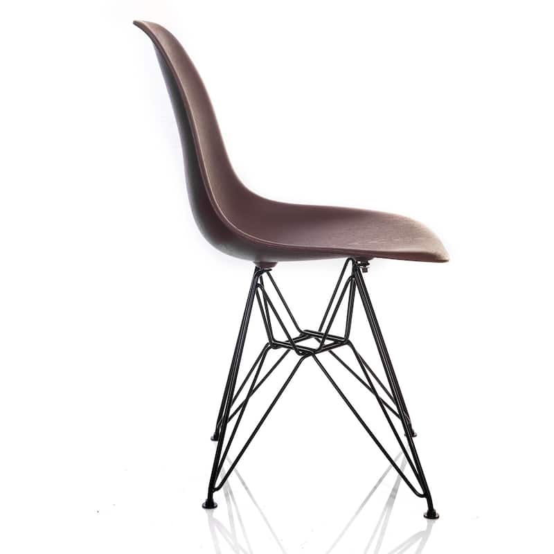 Nature Series Brown Wood Grain DSR Mid-Century Modern Dining Accent Side Chair with Black Eiffel Steel Leg