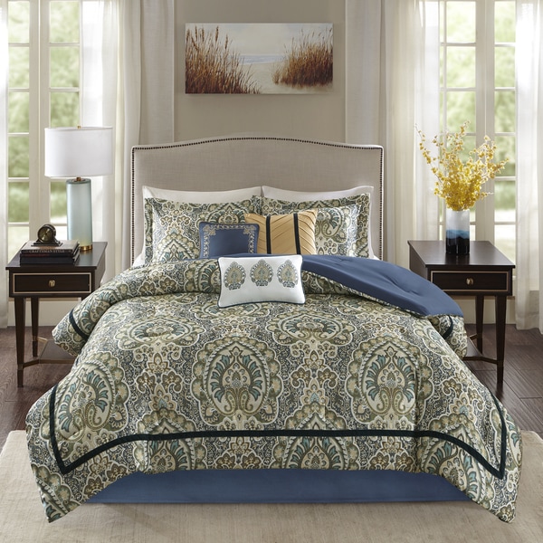 Madison Park Madison Teal Charmeuse Printed 7-piece Comforter Set