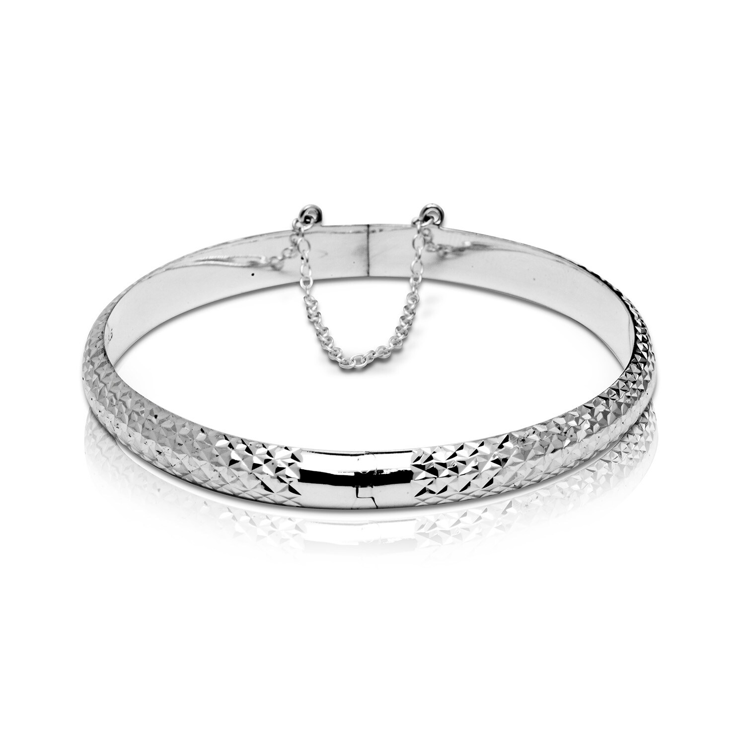 Bracelet with Safety Chain 6.6 mm 925 Sterling Silver Engraved Hinged Bangle Bracelet with Safety Chain 6.6 mm 925 Sterling Silver Engraved Hinged Bangle
