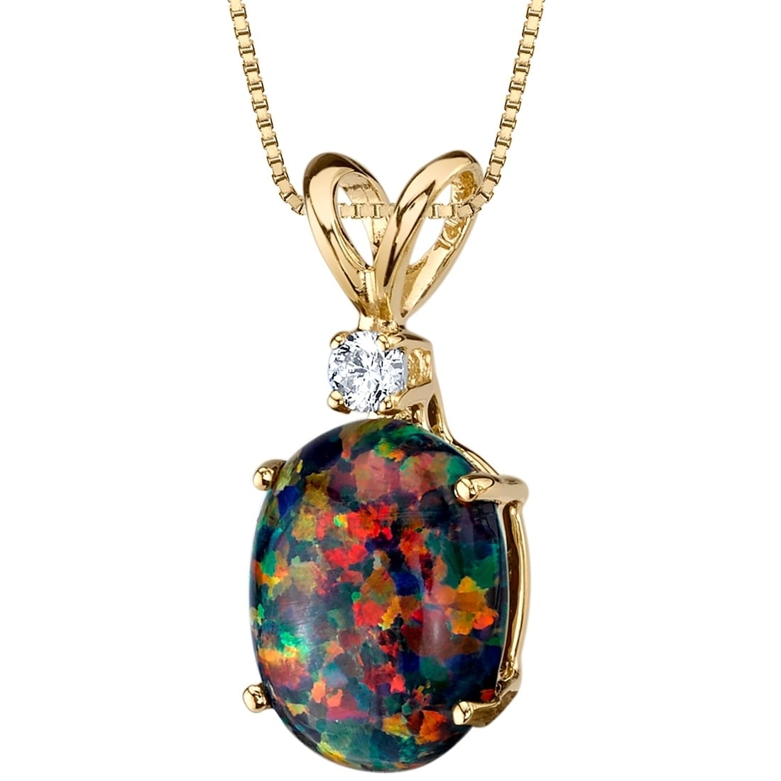 14k Yellow Gold Oval Opal And Diamond Pendant Chain NOT included