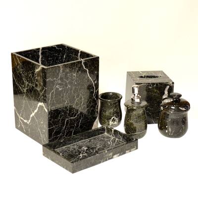 Polished Marble 7-Piece Bath Set, Black Zebra, Shower and Bathroom Accessory