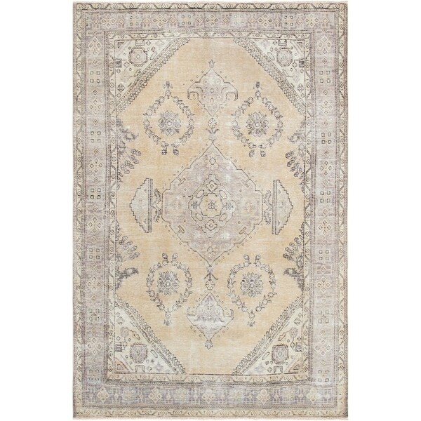 Pasargad Vintage Beige Overdye Collection Hand-Knotted Wool Area Rug (6' 4" X 10' 0") - 6' x 10'