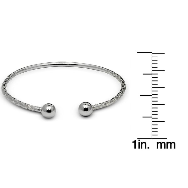 Sterling Silver Ball End Cap Cable Children's Adjustable Cuff Bangle  Bracelet