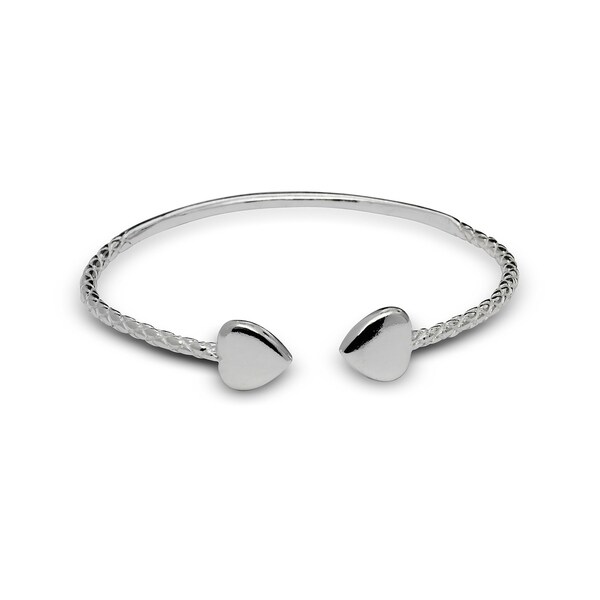 Sterling Silver 6-Inch Large Heart End Cap Cable Children's Adjustable Cuff Bangle Bracelet. Opens flyout.