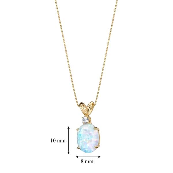 14K Yellow Gold Oval Opal October Stone & Diamond Pendant 14K Yellow Gold Oval Opal October Stone & Diamond Pendant