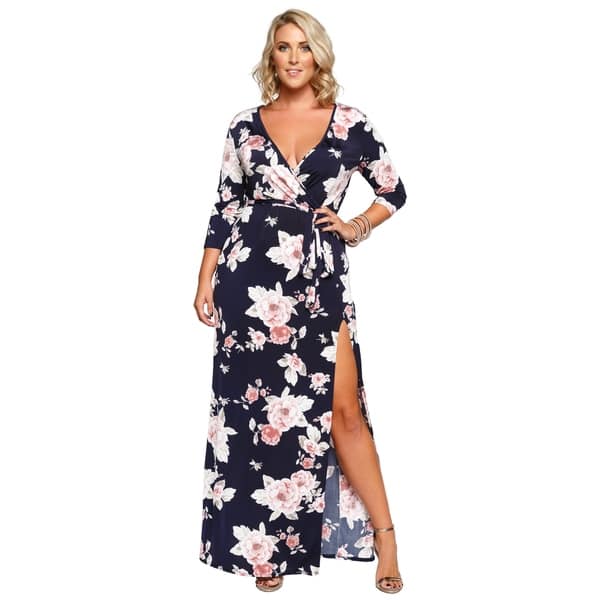Xehar Womens Plus Sexy Floral High Slit Surplice Wrap Maxi Dress ...