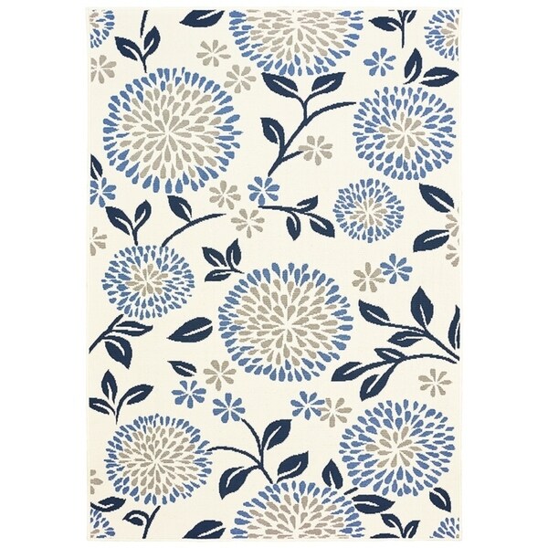Chrysanthemum Ivory Navy Area Rug - 5'x7'3"x0.1"