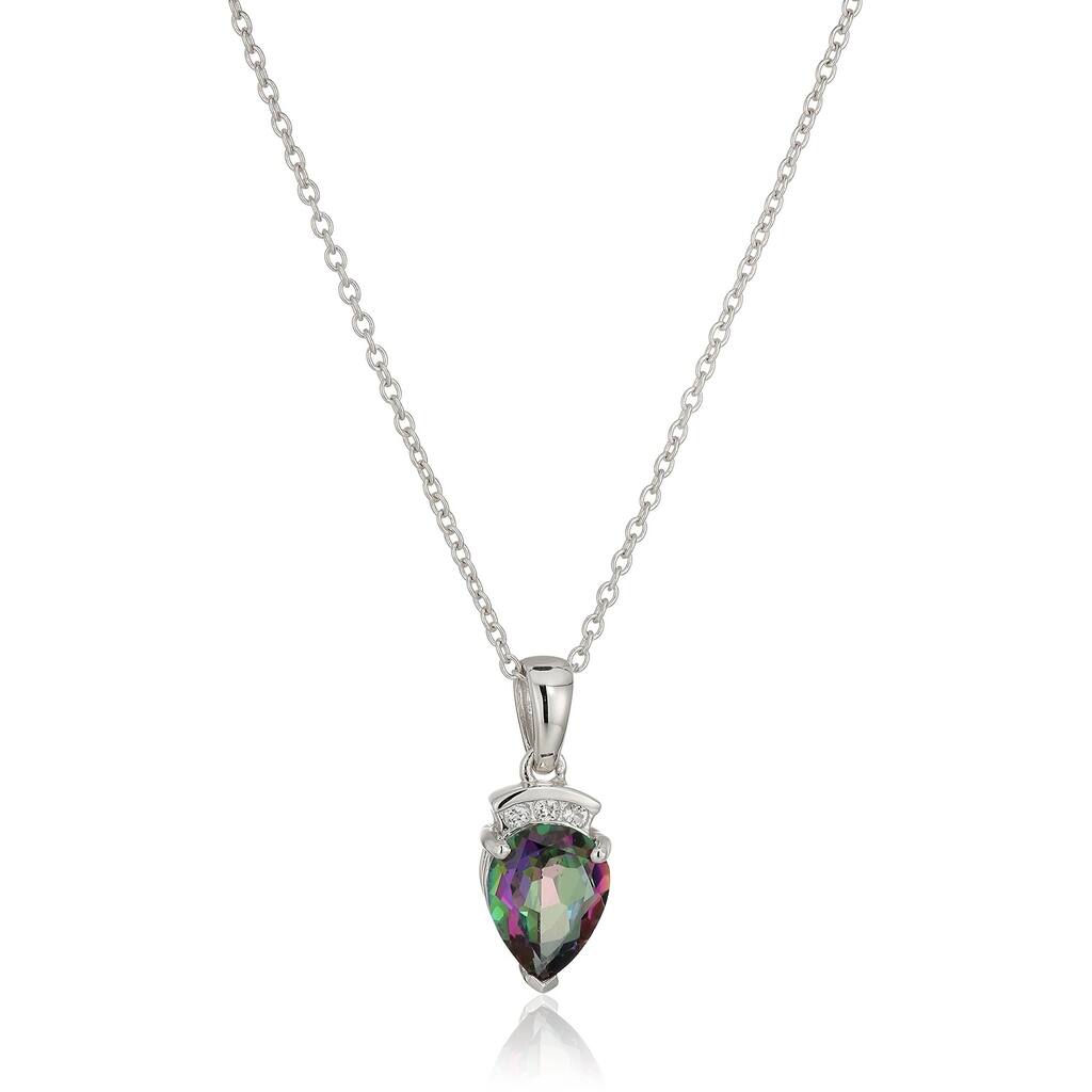 Sterling Silver Mystic Topaz Pear Pendant Necklace, 18" - Green