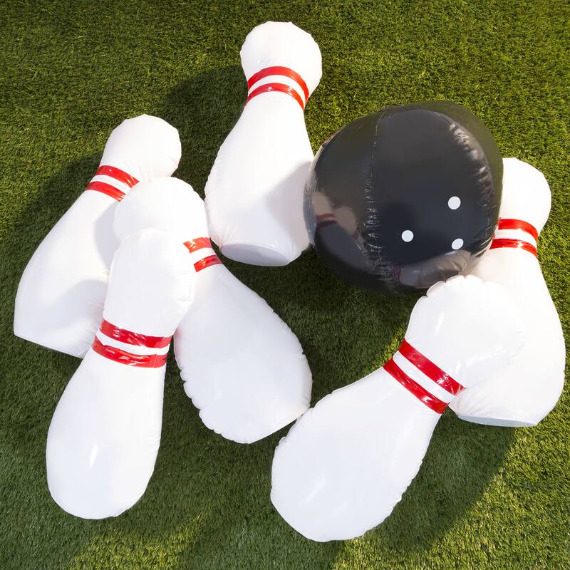 Hey! Play! Kids Giant Bowling Game Set Inflatable Jumbo Bowling Pins and Ball