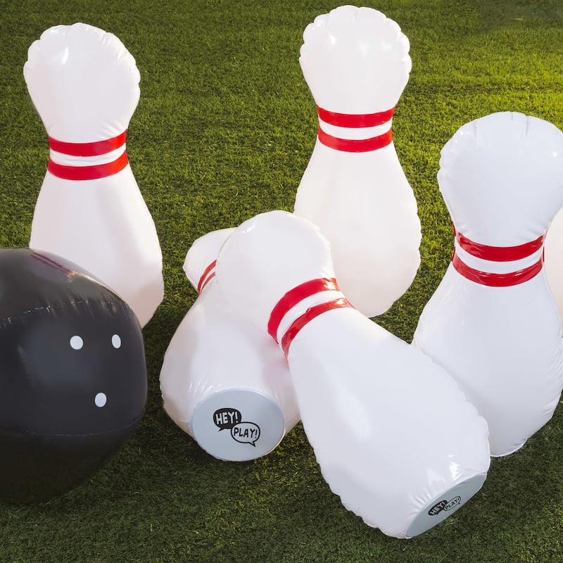 Hey! Play! Kids Giant Bowling Game Set Inflatable Jumbo Bowling Pins and Ball