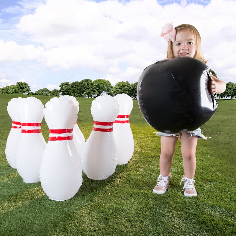 Hey! Play! Kids Giant Bowling Game Set Inflatable Jumbo Bowling Pins and Ball
