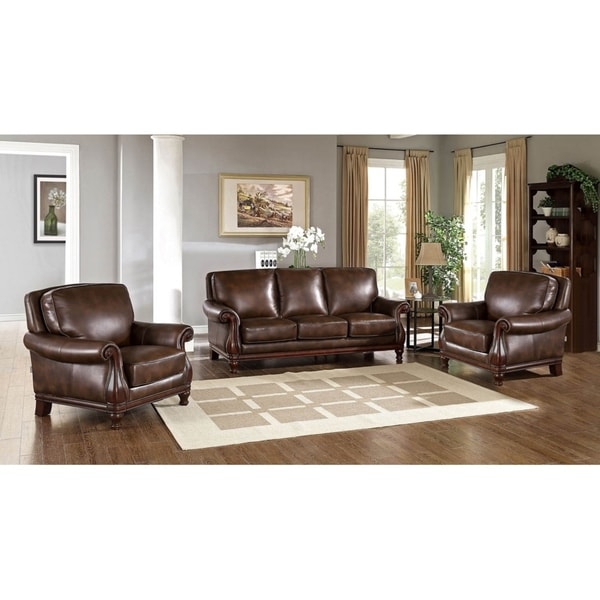 Hydeline By Amax Princeton Top Grain Leather Sofa And Two Hydeline By Amax Princeton Top Grain Leather Sofa And Two Armchairs Set