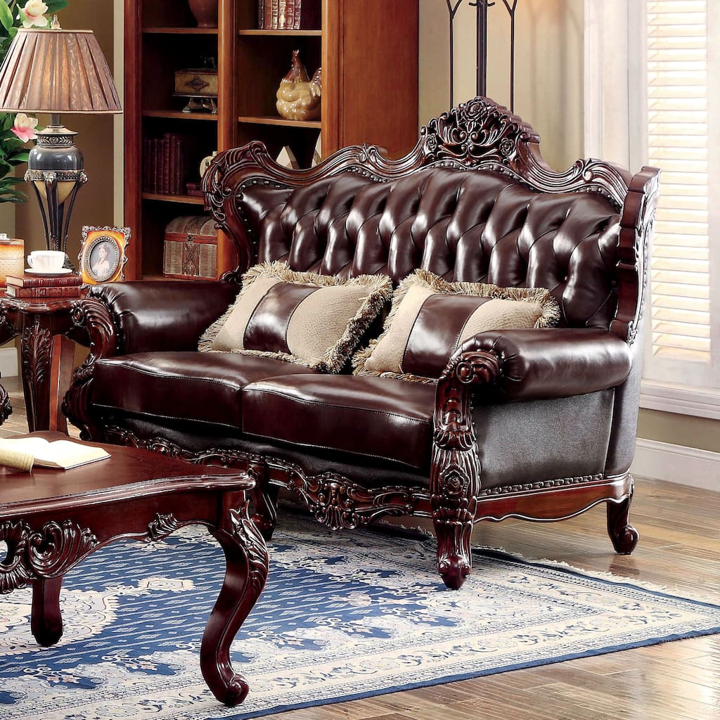 Vane Traditional Oak Faux Leather Tufted Loveseat by Furniture of America
