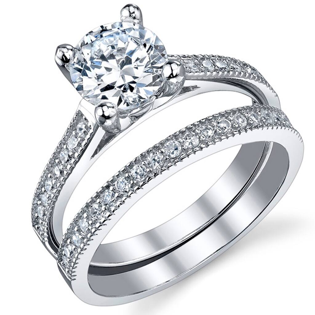 Women 1.25 Ct Wedding Engagement Ring Set Sterling Silver 925 Round CZ