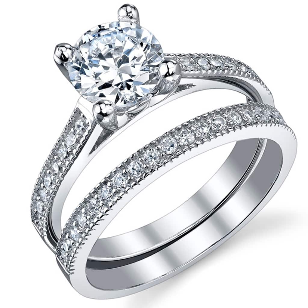 Women 1.25 Ct Wedding Engagement Ring Set Sterling Silver 925 Round CZ