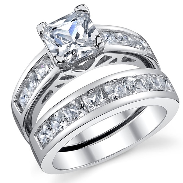Eternal Sparkles Blue Clear Cubic Zirconia Princess Cut Cluster Knot Wedding Engagement Ring Women Stainless Steel Non-Tarnishing Polished