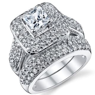 oliveti sterling silver princess cut engagement ring bridal set with cubic zirconia clear - Bridal Set Wedding Rings oliveti sterling silver princess cut engagement ring bridal set with cubic zirconia clear - Bridal Set Wedding Rings