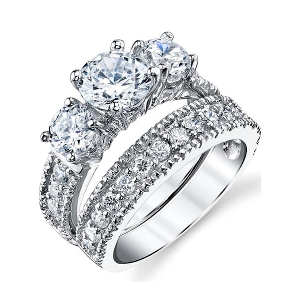 Shop Oliveti Women S Sterling Silver Bridal Set Engagement Wedding