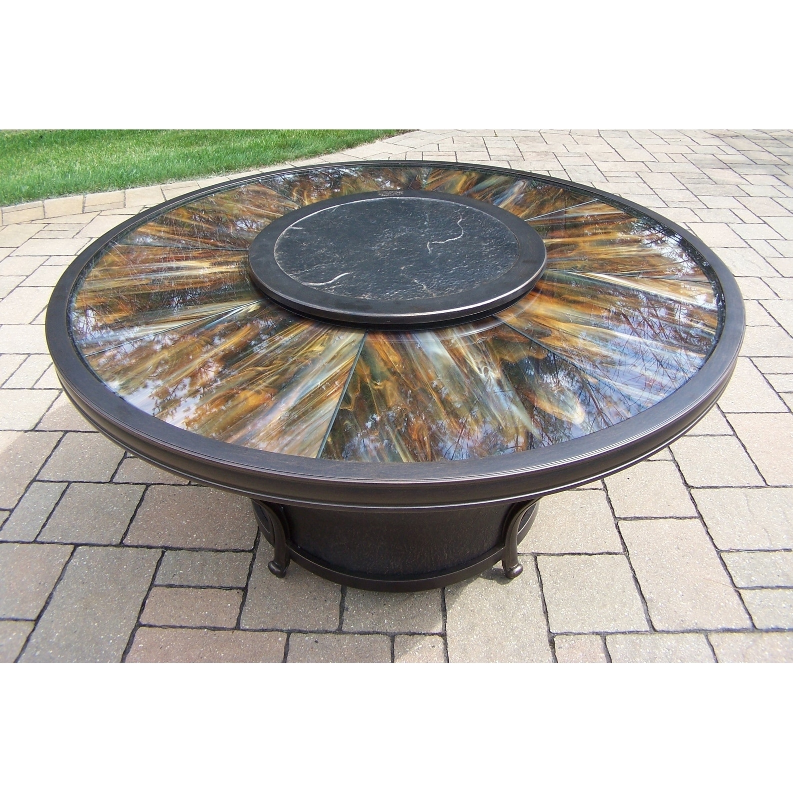 Shop Round 48x24 Gas Firepit Table Set With Tempered Glass Top