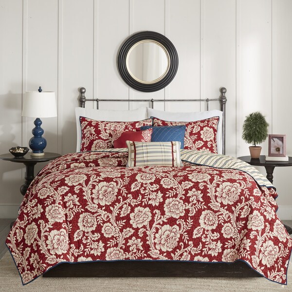 Copper Grove Tetagouche Red 6-piece Cotton Twill Reversible Coverlet Set