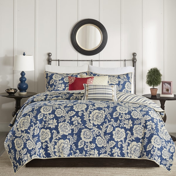 Madison Park Georgia Navy 6 Pieces Cotton Twill Reversible Coverlet Set