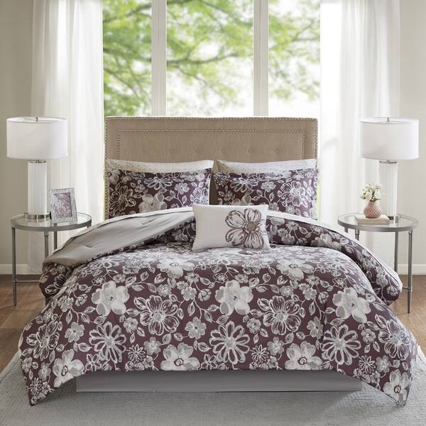Madison Park Essentials Roxanne Plum Floral Printed Complete Comforter ...