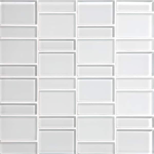 slide 1 of 5, Color Wave 1X1 Mosaic Field Tile in Classic Solid Ice White