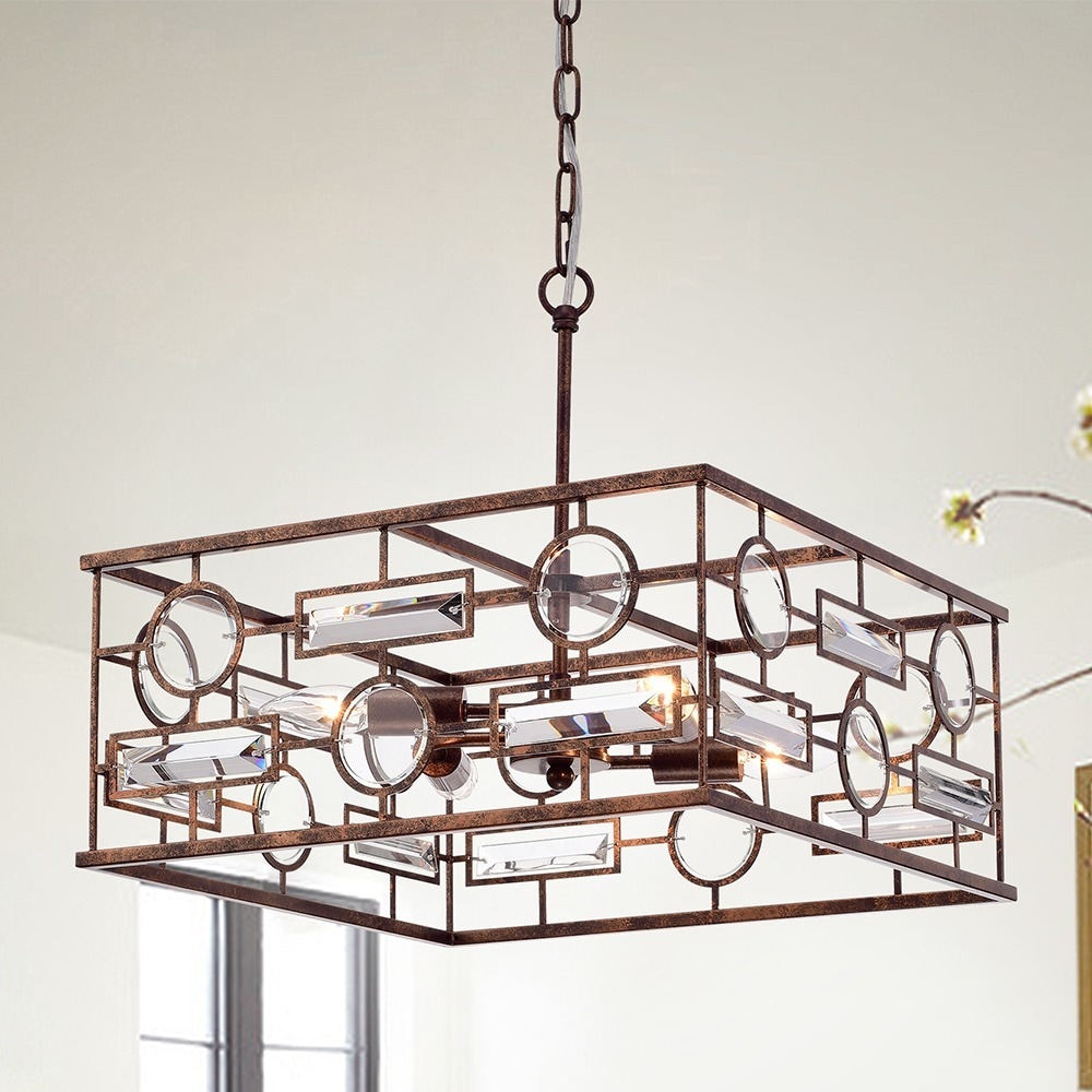 Warehouse of Tiffany Yahnit 4-Light 17-Inch Square Rustic Iron Pendant