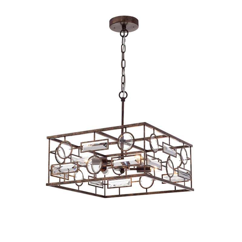 Yahnit 4-Light 17-Inch Square Rustic Iron Pendant