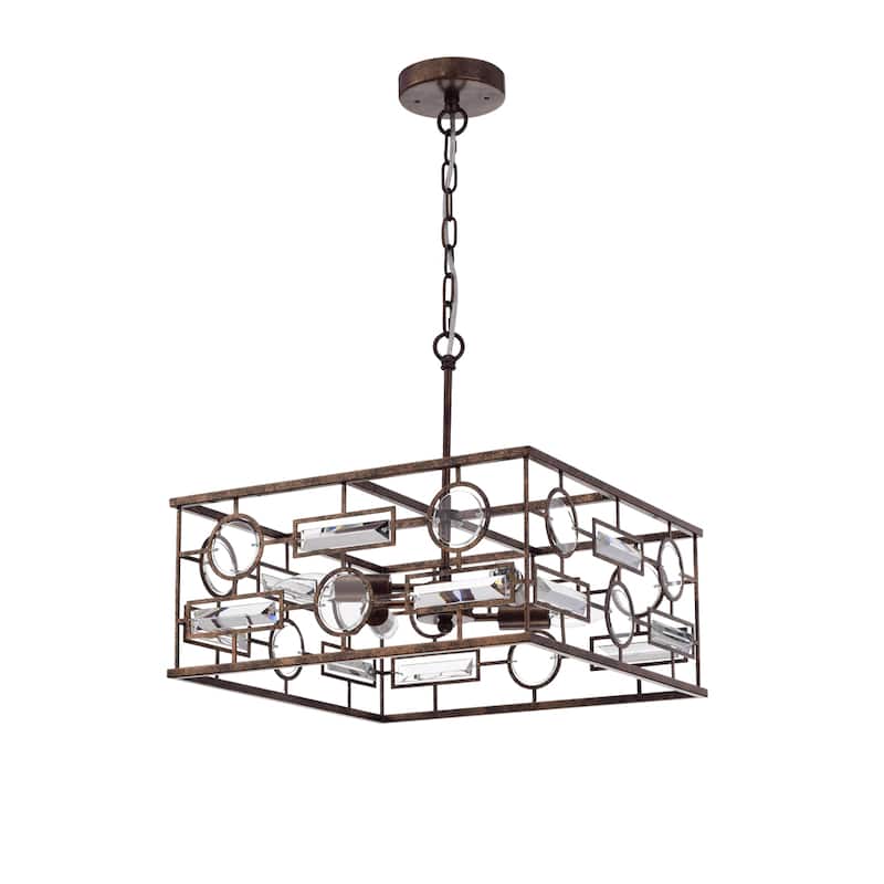 Yahnit 4-Light 17-Inch Square Rustic Iron Pendant