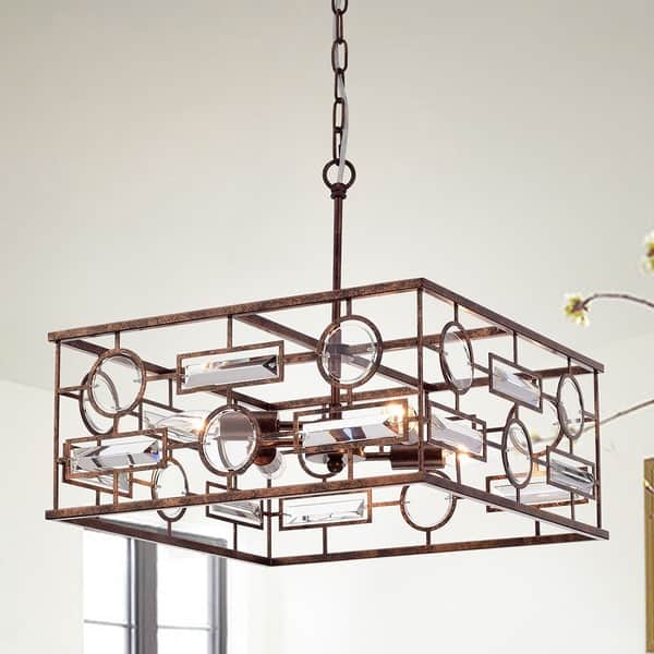 slide 2 of 3, Yahnit 4-Light 17-Inch Square Rustic Iron Pendant