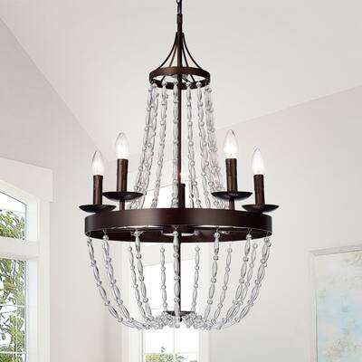 Ruesen 5-Light 22-Inch Antique Bronze Crystal Chandelier