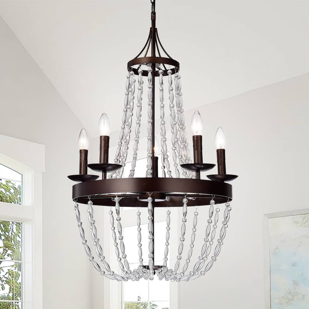 Ruesen 5-Light 22-Inch Antique Bronze Crystal Chandelier