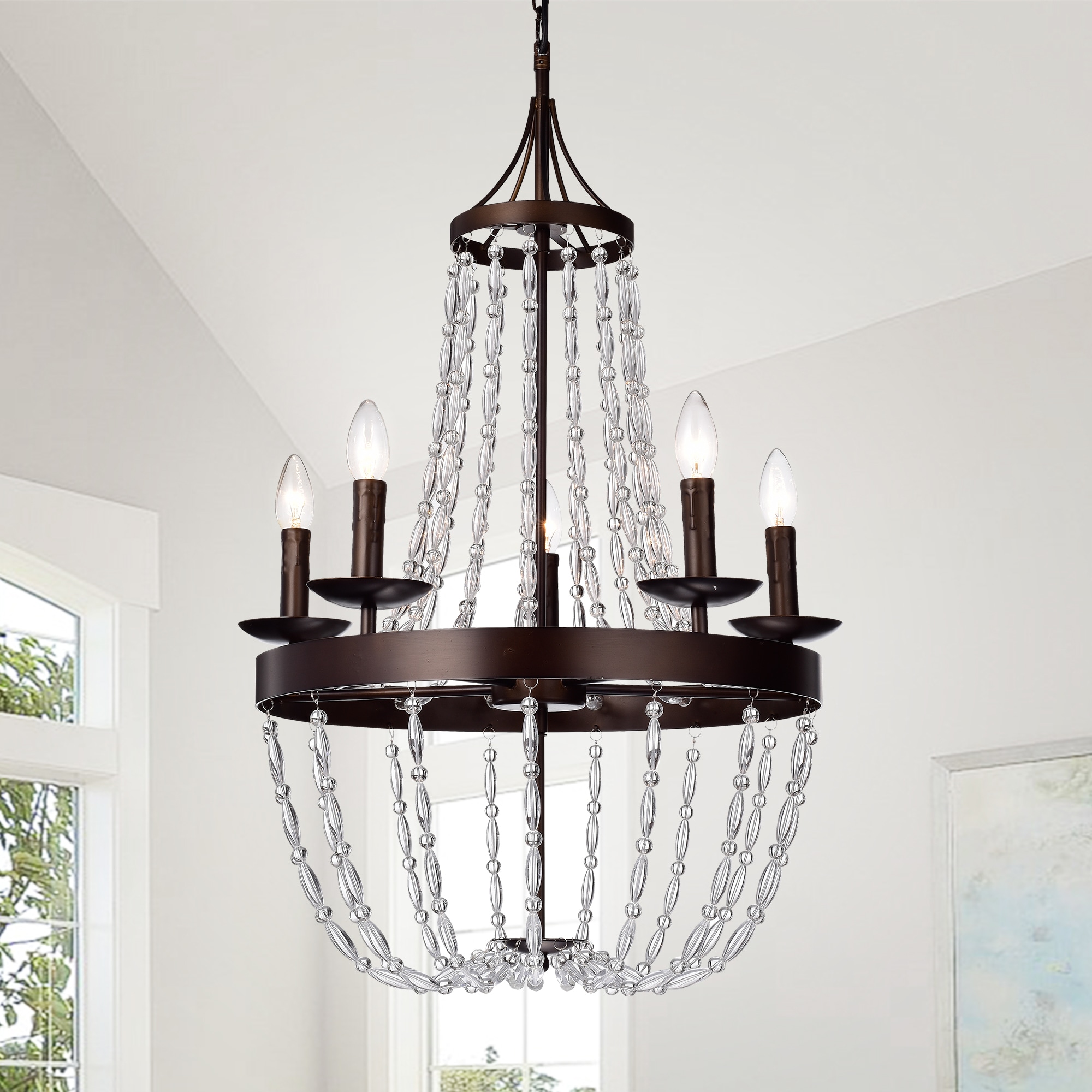 Warehouse of Tiffany Ruesen 5-Light 22-Inch Antique Bronze Crystal Chandelier